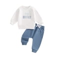 thumbnail image 2 of Aojekbee Baby Boy 2Pcs Fall Outfits Long Sleeve Letter Embroidery Sweatshirt + Pants Set Spring Clothes, 2 of 10