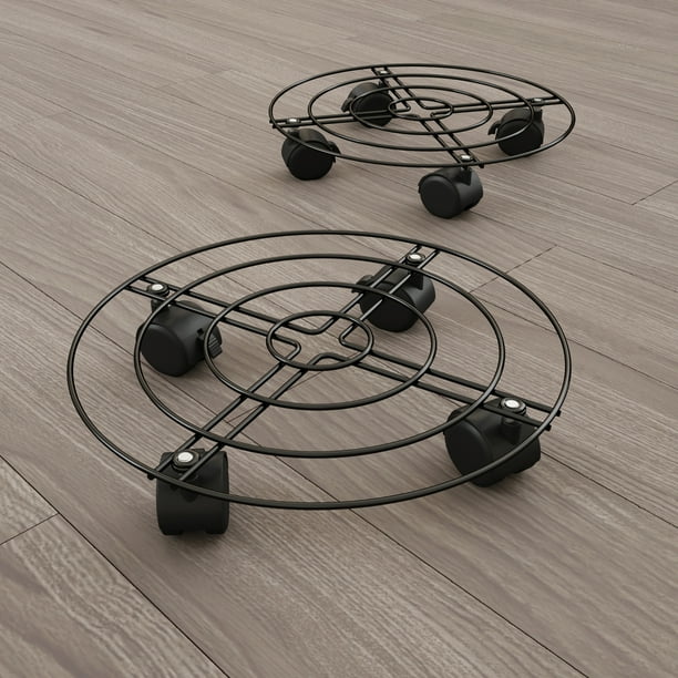 Metal Plant Caddy Set of 2 Round Pot Stand on Wheels 12” Black