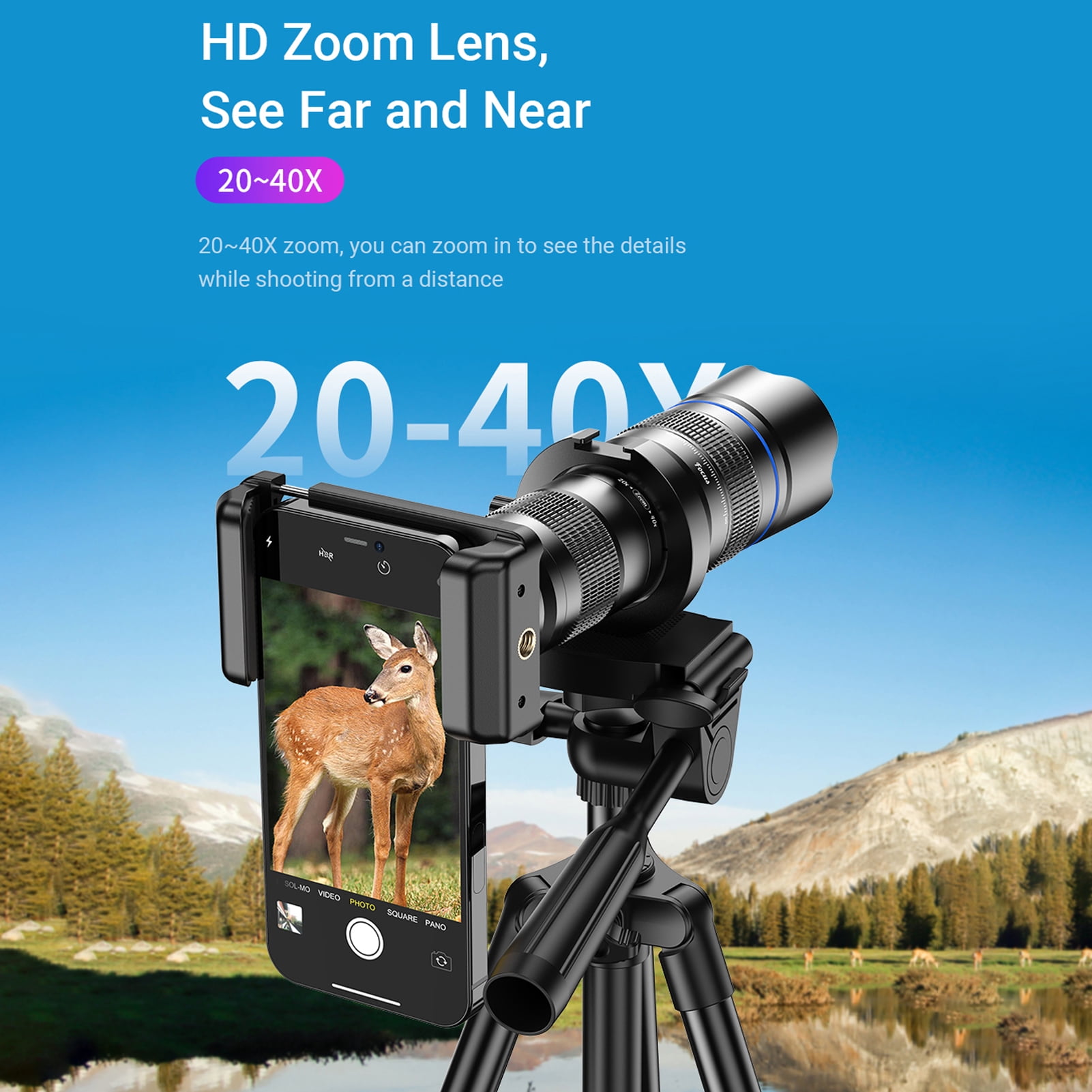 2x Telephoto Lens For Mobile APEXEL JS20-40XJJ04 Metal HD 20-40X