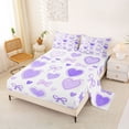 thumbnail image 2 of spefrowx Watercolor Kawaii Bow King Sheets for Girls, Purple Love Heart Print Bedding, 4 Pieces, 1 Flat Sheet, 1 Fitted Sheet and 2 Pillowcases, 2 of 6