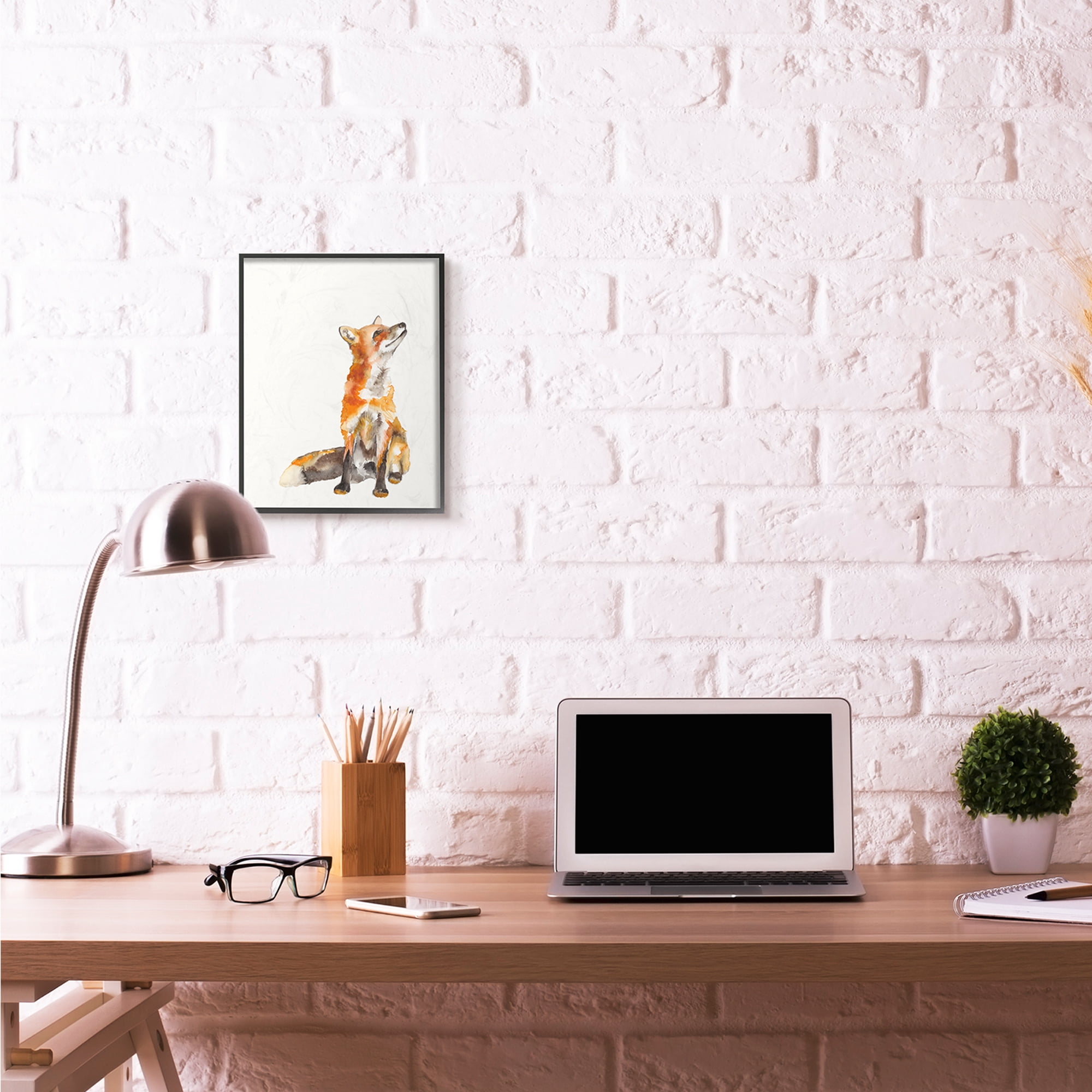 Stupell Industries Curious Fox Watercolor Orange Animal Painting Black Framed Art Print Wall Art, 11x14, by Jennifer Goldberger