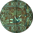 thumbnail image 1 of Ahgly Company Machine Washable Indoor Round Animal Turquoise Blue Traditional Area Rugs, 7' Round, 1 of 4
