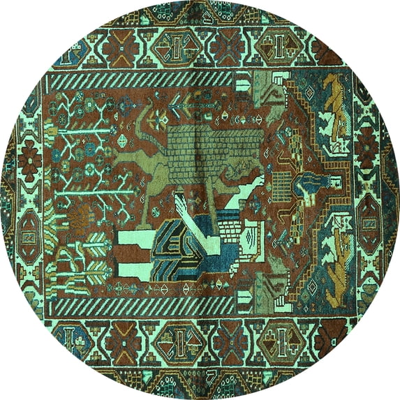 Ahgly Company Machine Washable Indoor Round Animal Turquoise Blue Traditional Area Rugs, 7' Round