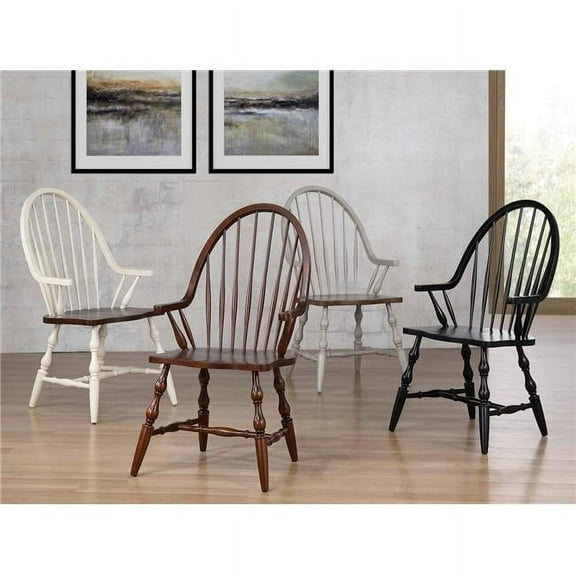 Sunset Trading 41 x 23.5 x 25 in. Andrews Windsor Dining Chair with Arms - Antique White & Chestnut Brown