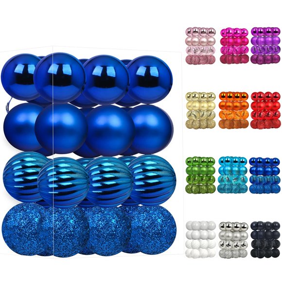 Emopeak 24Pcs Christmas Balls Ornaments for Xmas Christmas Tree - 4 Style Shatterproof Christmas Tree Decorations Hanging Ball for Holiday Wedding Party Decoration (1.3 ""/3.2CM, Navy Blue)