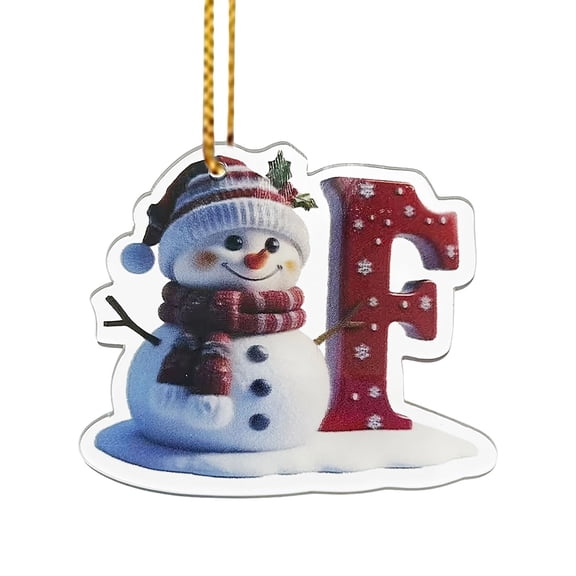 Christmas Snowman Alphabet Letter Ornament "F" 26 Letters 2D Flat Acrylic 8x8cm Hanging Tree Decor