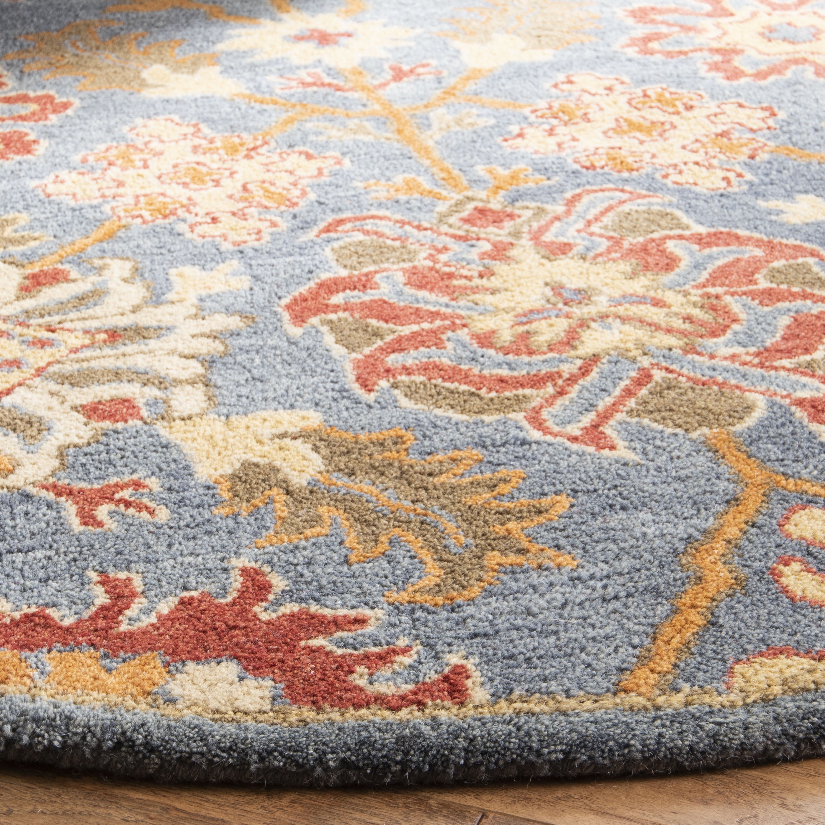 SAFAVIEH Heritage Jaynaston Floral Wool Area Rug, Charcoal/Multi, 6' x 6' Round