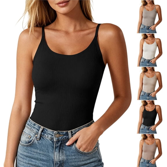 Diufon Built-in Bra Tank Tops for Women Workout Yoga Athletic Crop Tops Spaghetti Straps Sleeveless Camisole