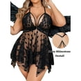 thumbnail image 3 of Avidlove Women Plus Size Lingerie Nighty Lace Chemise Sleepwear Deep V Front Slit Mesh Nightdress, 3 of 4