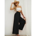 thumbnail image 3 of SHOWMALL Women's Wide Leg Palazzo Maxi Flowy Pants Elastic Black 2XL High Waist Casual Drawstring Lounge Culotte with Pockets, 3 of 10