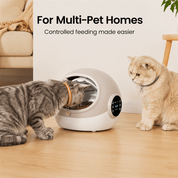 TENZONN Beige Microchip Pet Feeder for Cats and Small Pets, RFID-Style Controlled Feeding Bowl