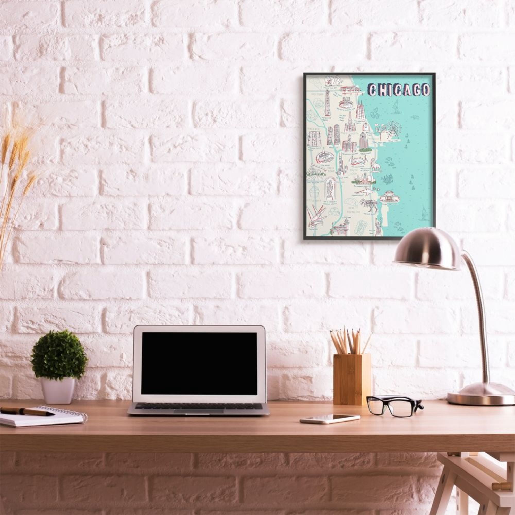 Stupell Industries Chicago Illinois City Landmark Map Tourist Destinations Design by Ziwei Li