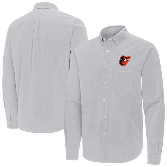 Men's Antigua Gray Baltimore Orioles Porter Woven Long Sleeve Button-Down Shirt