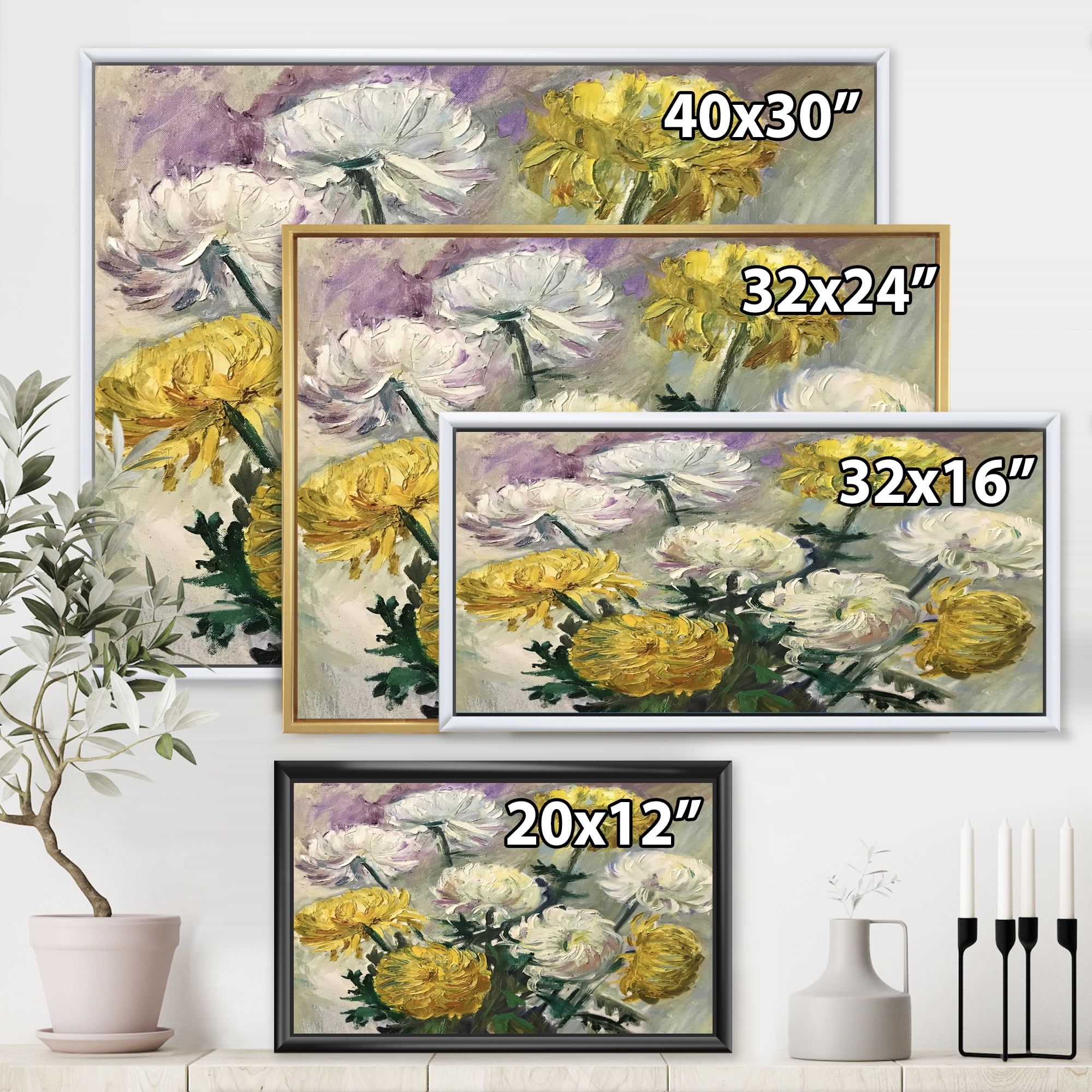 Designart 'Golden and White Daisies' Traditional Framed Canvas Wall Art Print