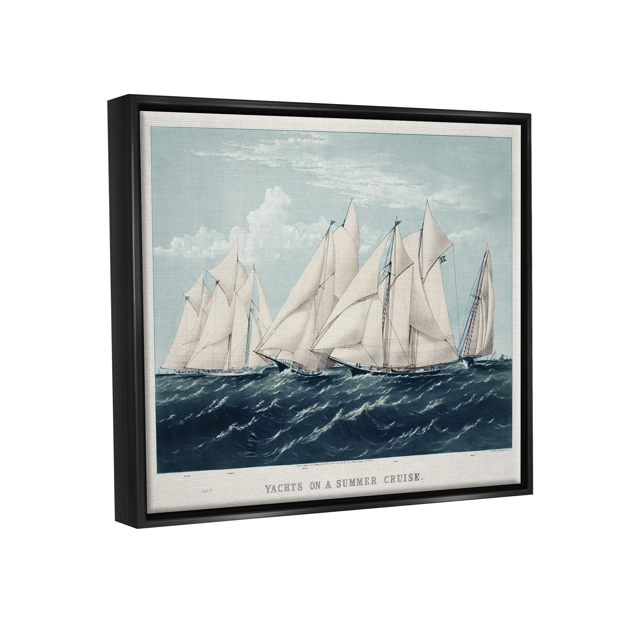 Stupell Industries Vintage Summertime Yachts Transportation Painting Black Floater Framed Art Print Wall Art, 21 x 17
