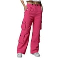 thumbnail image 2 of ITSAME Womens Cargo Pants, Multi-Pockets Wide Leg Elastic Waist Athletic Hiking Outdoor Trousers Pink M, 2 of 8