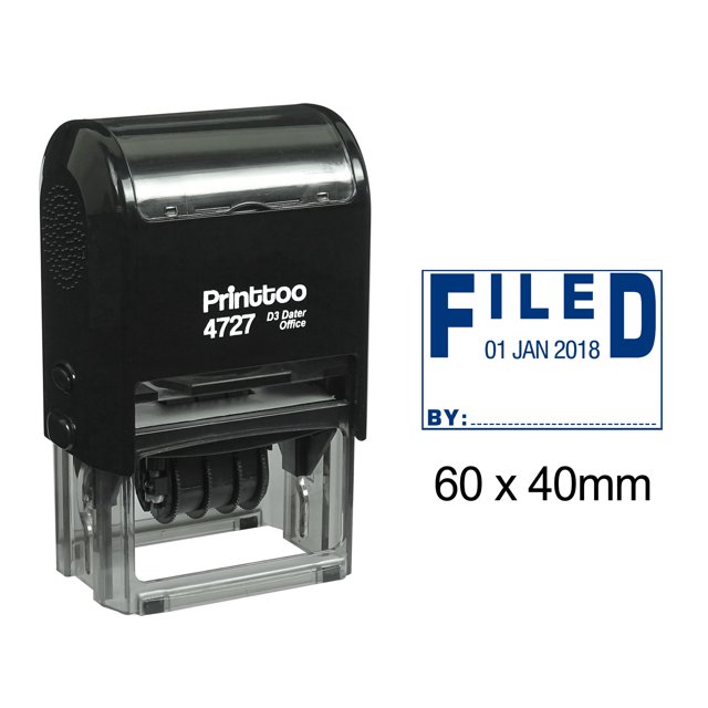 Printtoo Self Inking Dater Stamp With Filed By Text Office Stationery Date Rubber Stamp-Blue