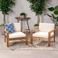 thumbnail image 2 of GDF Studio Antoine Outdoor Acacia Wood Club Chairs with Cushions, Set of 2, Off White and Beige, 2 of 9