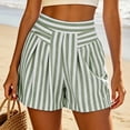 thumbnail image 6 of Women's Striped Summer Shorts With Pockets, Mid Waisted Loose Fit Pleated Casual Beach Shorts, Soft Stretchy Polyester Spandex Drawstring Elastic | TruHer,Army Green L, 6 of 8