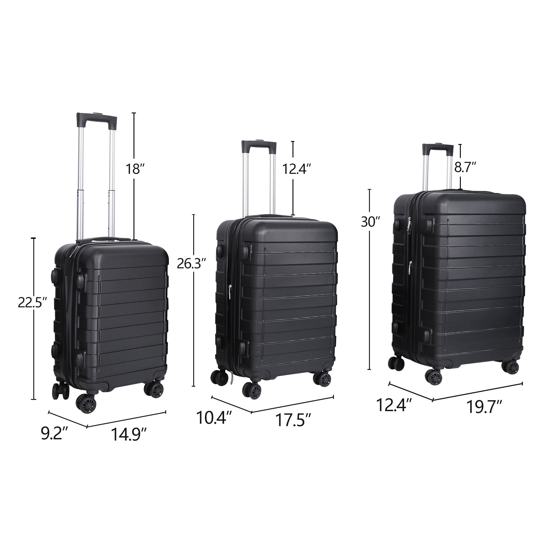 Sunbee 3 Piece Carry-On Luggage Sets, ABS Hardshell Suitcase