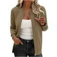 thumbnail image 2 of Guzom Womens Khaki Zip-Up Classic Bomber Jacket - Nylon Spandex Blend, Inclusive S-XXL, Ribbed Cuffs & Hem, Full-Zip for Casual/Office/Light Outdoor Wear,Size L, 2 of 8