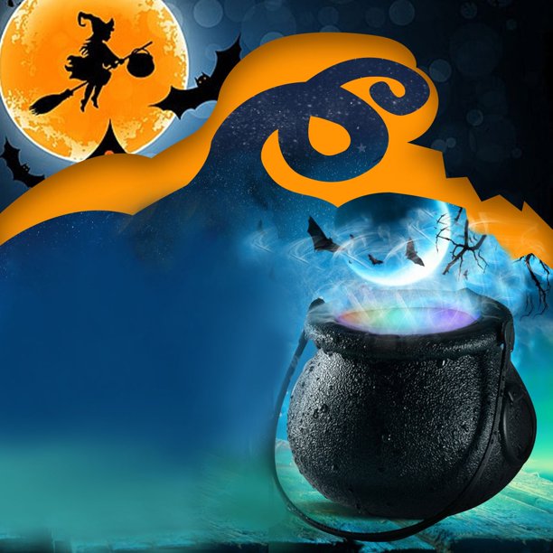 Teissuly Halloween Mist Maker Fogger Black Witch Cauldron Fog Maker with Color Changing LED Light Water Fountain Pond Mist Maker for Halloween Outdoor Party Decoration Teissuly WER202310160695