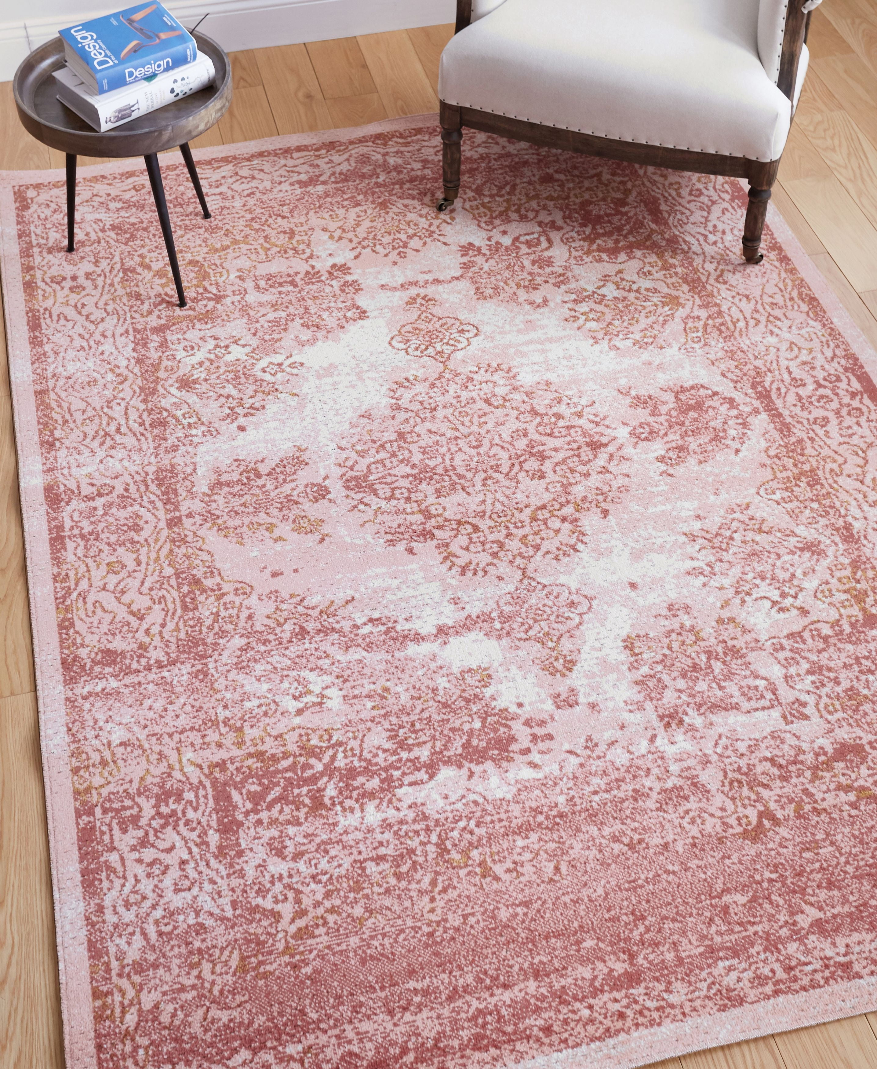 Lyon Blush Pink Vintage Medallion Short Pile Kilim Style Modern 3x5 (3