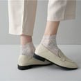 thumbnail image 5 of Xiao Hua Calcetines tobilleros de encaje para mujer (5 pares), con doble volante, con diseño de red de pesca, blancos, 5 of 5