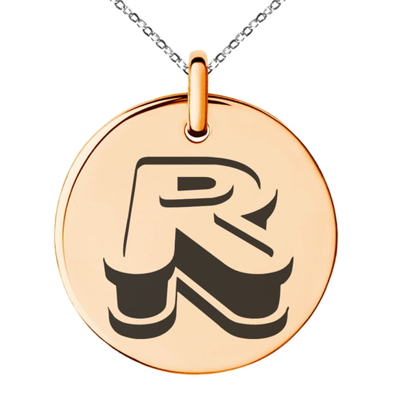 Stainless Steel Letter R Initial 3D Monogram Engraved Small Medallion Circle Charm Pendant Necklace