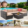 thumbnail image 7 of iRerts 7 Pieces Outdoor Sectional Sofa Patio Furniture Sets, Wicker Rattan Outdoor Patio Conversation Sets with 2 Pillows and Coffee Table, Patio Sofa Sets for Yard Backyard, Gray Wicker+Beige Cushion, 7 of 7