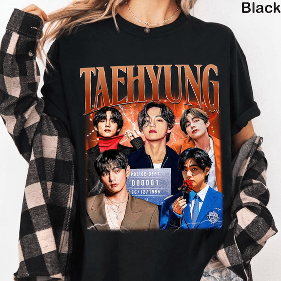 Taehyung-V Kpop Vintage T-Shirt, Music Theme Short Sleeve Tee