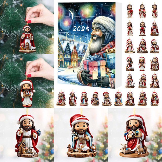 2D Acrylic Christmas Countdown Calendar Ornament Set Double Print Festive Tree Decorations for Kids Holiday Toy