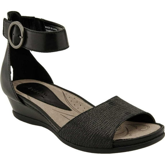 Women's Earth Hera Ankle Strap Sandal Grey Textured Leather 7.5 M