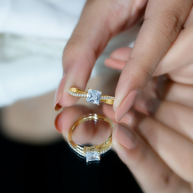 Rosec Jewels CT Round and Princess Cut Zircon Ring for Women