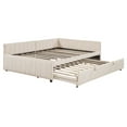 thumbnail image 6 of Harper & Bright Designs Full Size L Shaped Platform Bed with Pop Up Trundle, Wood Upholstered Corner Bed Frame for Bedroom, Beige, 6 of 14