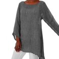 thumbnail image 1 of JUNWELL Hot Blouse Women Solid Color Cotton Linen O-Neck Long Sleeve Irregular Tunic Top Spring Summer Oversized Shirts, 1 of 7