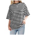 thumbnail image 4 of TSADFHJI Ladies Tops Women Simple Home Casual Striped Pattern Round Neck Short Sleeved Pullover Color Block T Shirt Top L White, 4 of 5