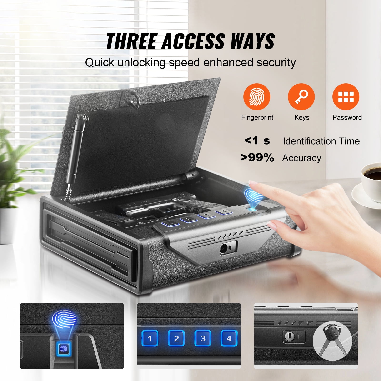 SKYSHALO Pistol Security Box, Three-Method Quick Entry Biometric Safe, Dual Handgun Capacity, Ideal for Home, Bedside, Nightstand, and Vehicle Use