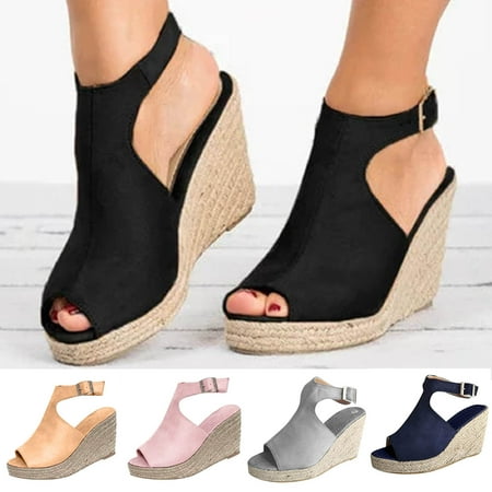 

Womail Fashion Solid women wedges sandals Summer Ladies Open Toe Buckle Ankle slides sandals Shoes for Women Slope Heel Casual Beach Shoes apply to beach seaside walk