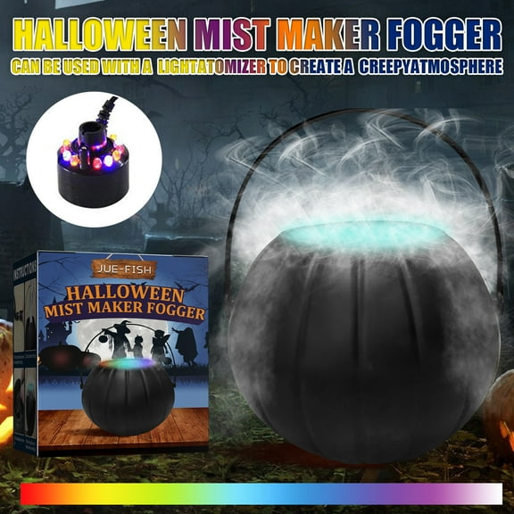 Travelwant Halloween Witch Cauldron with Mist Maker,Black Witch Jar Mist Maker LED Light Colorful Color Changing Fogger Mist for Halloween Indoor Party Decor