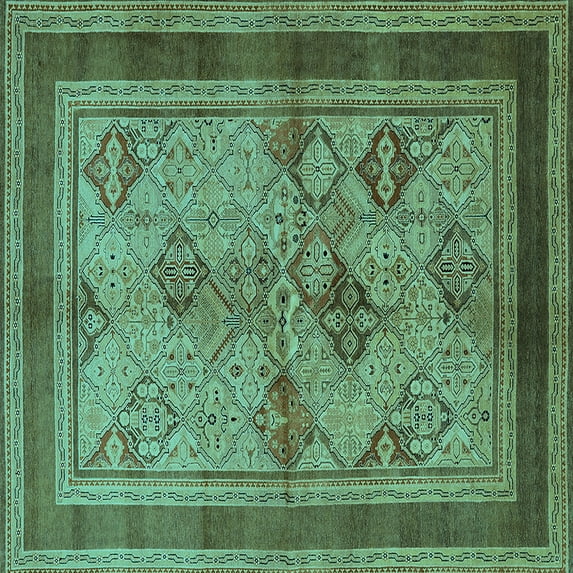 Ahgly Company Indoor Square Oriental Turquoise Blue Industrial Area Rugs, 8' Square