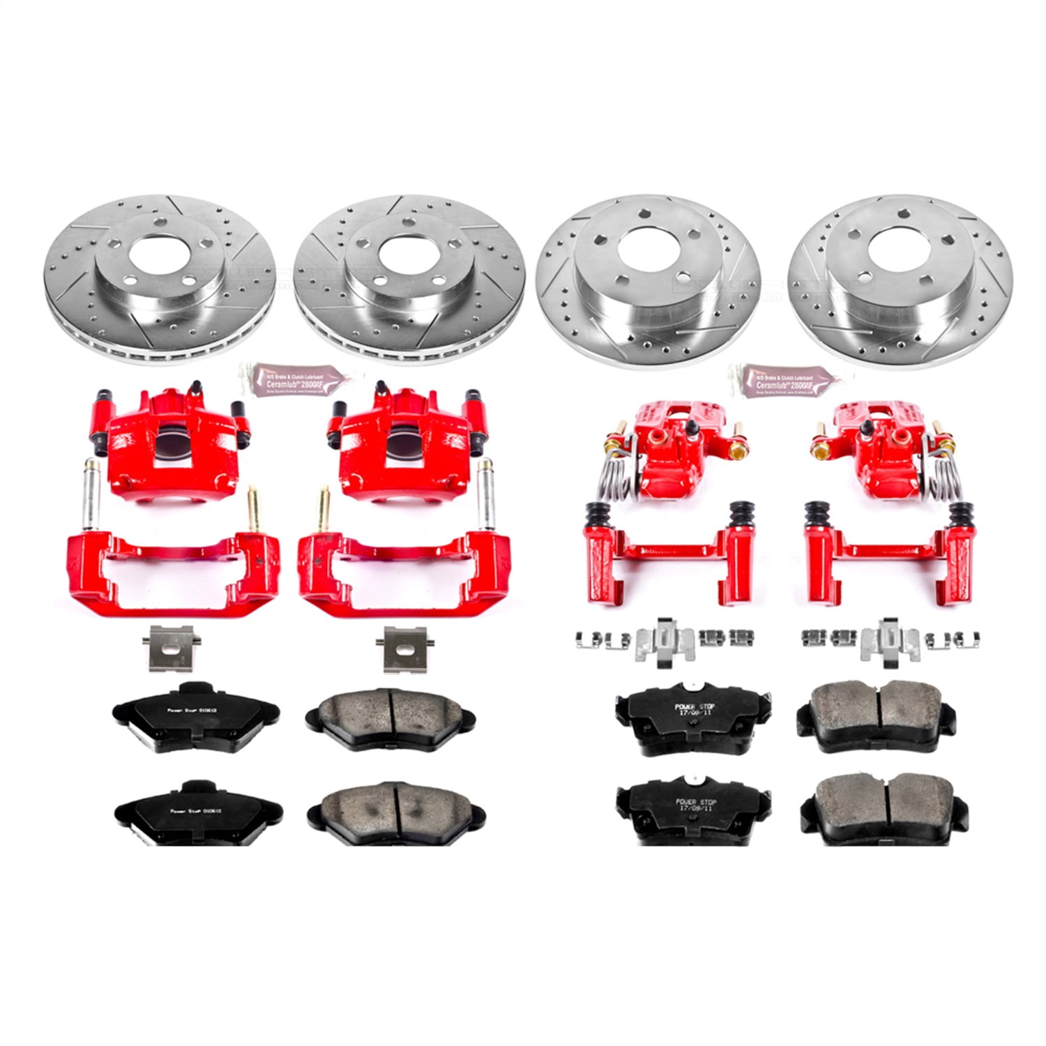 PowerStop Front and Rear Z23 Evolution Sport Brake Pad and Rotor Kit with Red Powder Coated Calipers Fits: FORD Select Models KC1300