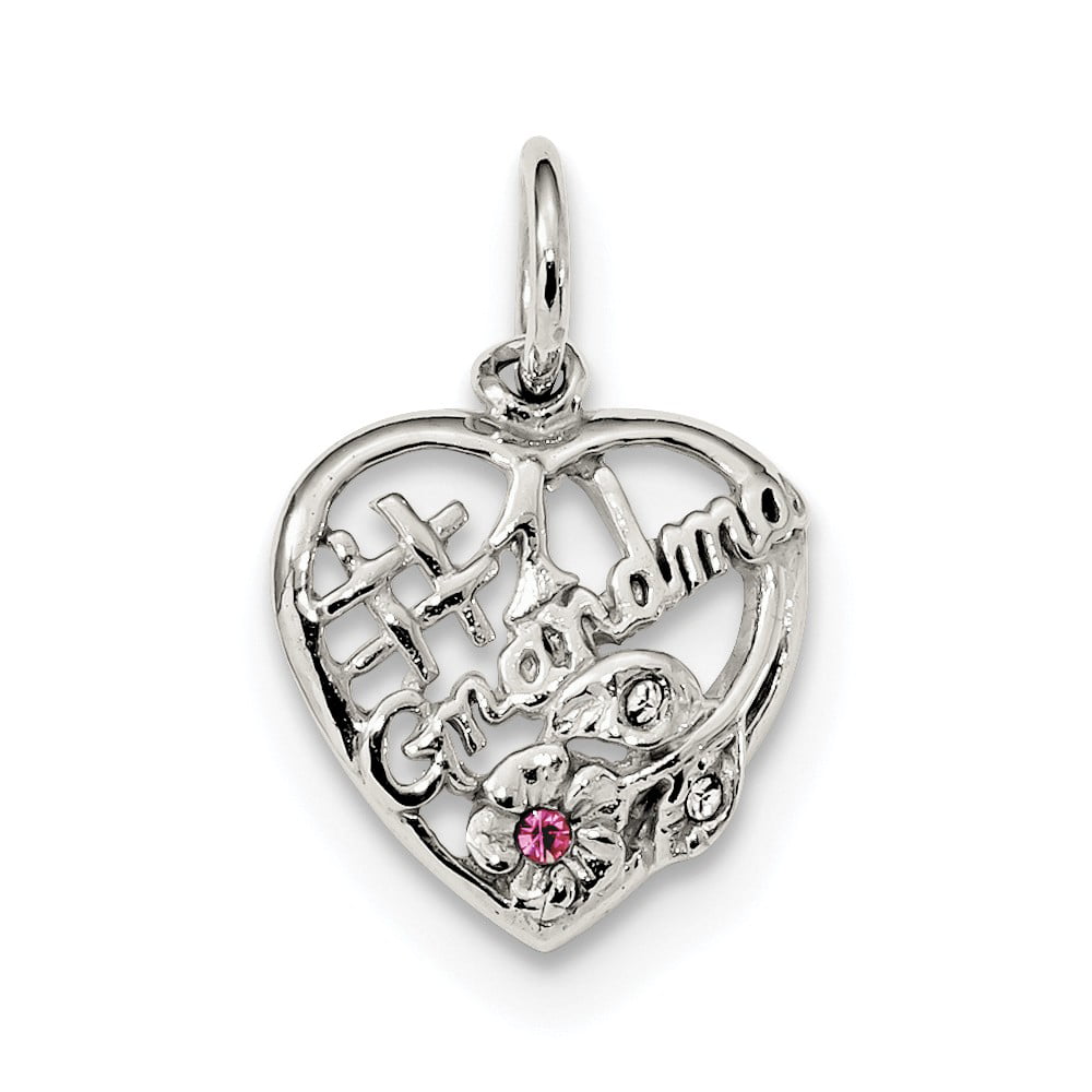 with Pink Heart Cubic Zirconia Charm Sterling Silver 'Grandma' Pendant Necklace