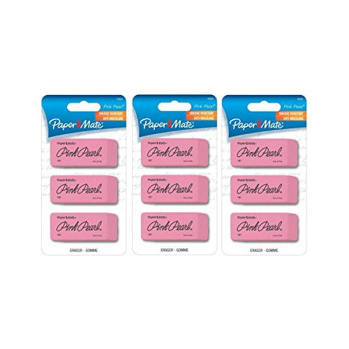 Paper Mate 70501 Pink Pearl Premium Erasers,Large,Pack of 9, Beveled