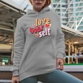 thumbnail image 2 of Distressed Love Your Self - Retro Wavy Text Art Merch Gift, Heather Grey Hooded Sweatshirt or Hoodie, Medium, 2 of 5