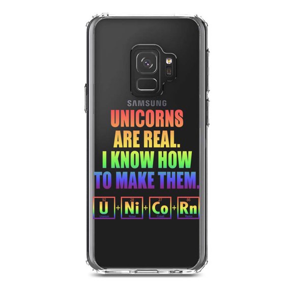 DistinctInk Clear Shockproof Hybrid Case for Samsung Galaxy S9 (5.8" Screen) - TPU Bumper Acrylic Back Tempered Glass Screen Protector - Unicorns Are Real. I Know How To Make Them