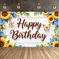 thumbnail image 6 of Floral Design Happy Birthday Banner Decorative Sunflower Butterfly Backdrop for Celebration Spring Party Outdoor Event, 6 of 8