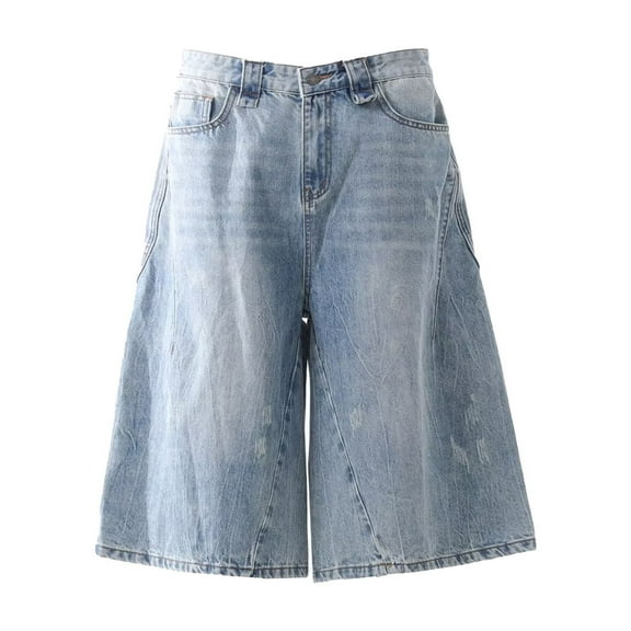 Jean Shorts Men Distressed Baggy Casual Street Style Denim Bermuda Shorts Stretchy Loose Fit Breathable Mens Denim Shorts
