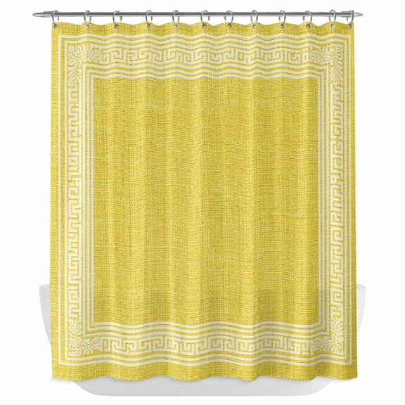Xipuska Yellow Retro Greek Key Shower Curtain - Water Repellent Fabric Shower Curtains Washable, Geometric Greece Ancient Rustic Decorative Polyester Cloth Bathroom Curtains Modern Bath Decor 72"x72"
