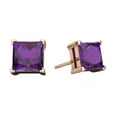 thumbnail image 3 of Bonjour Jewelers 18k Rose Gold 2 Pair Created Amethyst 6mm Round & Princess Cut Stud Earrings Plated, 3 of 3